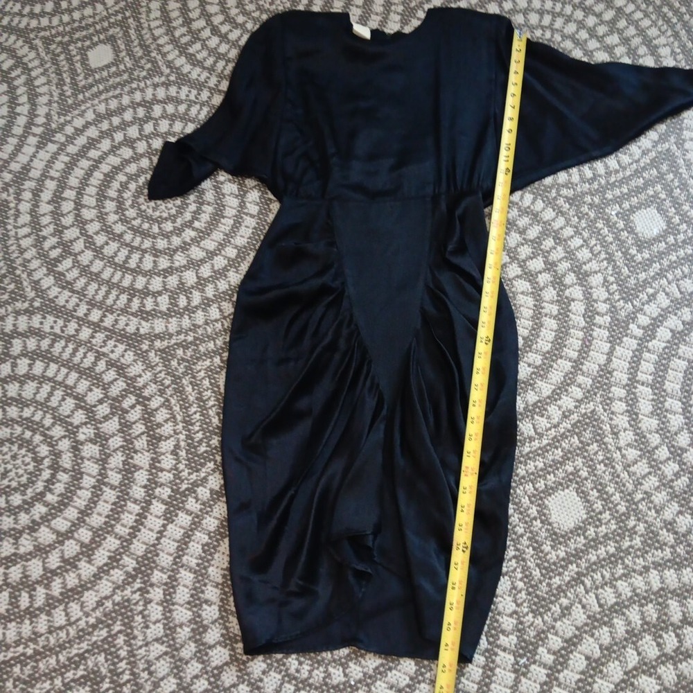 Satin Dress XS Black Witchy Gathered V Waist Sheath Vampire Vampgoth Stevie Nick - Picture 12 of 13